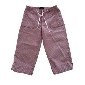 Lee Jeans Womens 34” Waist Cropped Red Railroad Stripe Zipper Vtg Riveted By Lee